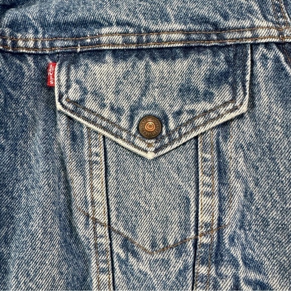 Vintage Levi’s made in USA denim trucker coat jacket fleece lined mens Small - Picture 4 of 5